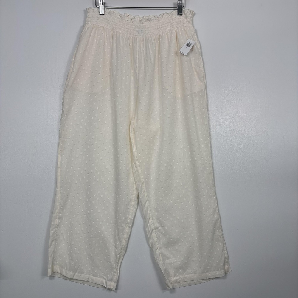 NWT Old Navy Pants Womens Large Cream Dot Crepe Wide‎ Leg Cropped Pull On